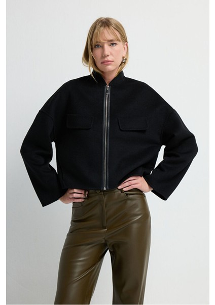 Cepli Yün Kısa Kaban Siyah 13645488000 fırsatları