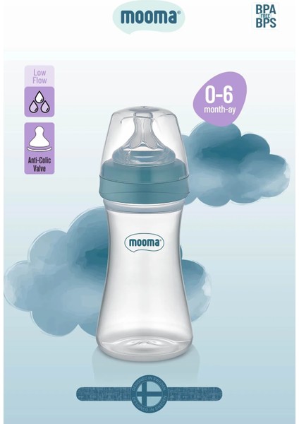 bulurum biberon anti kolik biberon 250 ml kapaklı biberon 0 6 ay (yavaş akış)