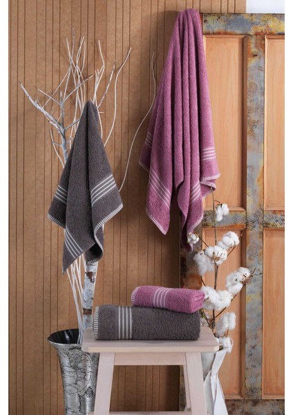 4 Lü Kadın Erkek Banyo Havlusu Takımı Oscar Mürdüm Antasit modelleri