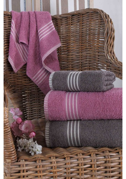 4 Lü Kadın Erkek Banyo Havlusu Takımı Oscar Mürdüm Antasit indirimleri