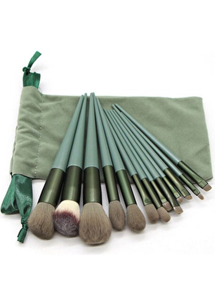13'lü Makyaj Fırça Seti Özel Keseli Yeşil Renk Profesyonel Kullanım İçin