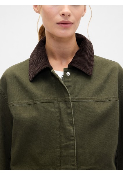 Kadın Koyu Yeşil Relaxed Canvas Barn Ceket modelleri