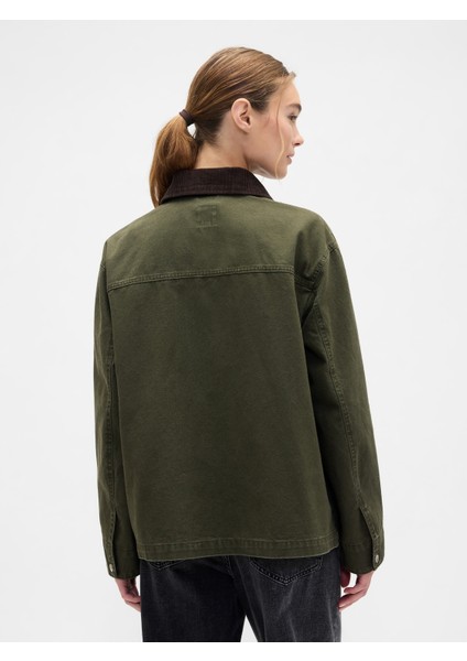 Kadın Koyu Yeşil Relaxed Canvas Barn Ceket indirimleri