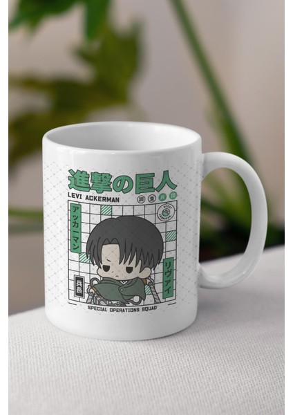 Attack On Titan Levi Ackerman Anime Temalı Beyaz Kupa Bardak Sevgiliye Arkadaşa Hediye