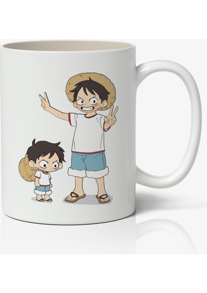 One Piece Luffy V2 Özel Çizim Anime Baskılı Beyaz Kupa Bardak