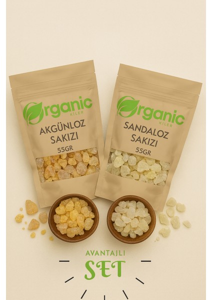 Doğal Akgünlük Sakızı 55GR & Sandaloz Sakızı 55GR | 2'li Bitkisel Karışım Seti | Bitkisel Reçine