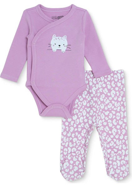 Kız Bebek Zıbın Body-Patikli Alt Interlok Bisiklet Yaka Uzun Kol Patikli Paça