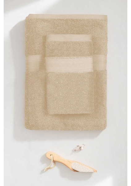 2 Parça Battal Lüks Premium Banyo Spa Havlu Takımı 90X170 cm Bej