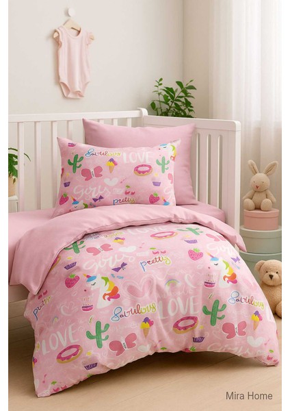 Dijital Baskılı 3D Pamuklu Yenidoğan Bebek Nevresim Takımı Girl Love