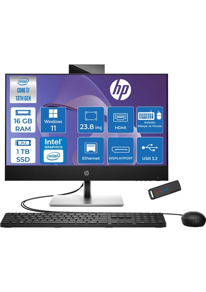 Proone 440 G9 Intel Core I7 13700 16GB 1tb SSD Windows 11 Pro Intel® UHD Graphics 23.8” Full Hd (1920 x 1080) All In One Bilgisayar A1HD4ESP08 + Zetta Flash Bellek