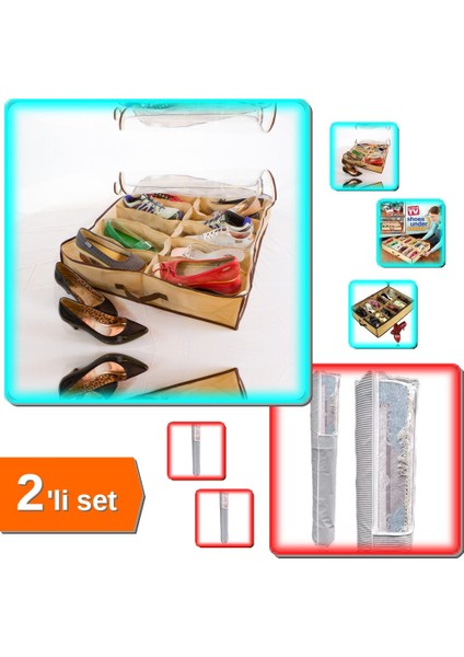 Pencereli Halı Hurcu 4 M2 + 12 Bölmeli Ayakkabı Saklama Çantası - 2'li Set YZ456