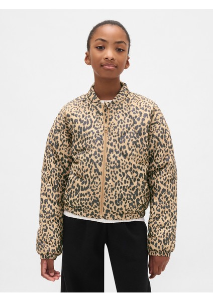 Kız Çocuk Kahverengi Lightweight Kapitone Puffer Şişme Ceket