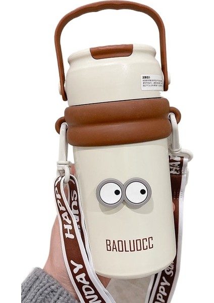 Çay ve Su Ayırma Termos Bardağı, Büyük Kapasiteli Kız Çay Ayırıcı Pipetli Su Bardağı, Taşınabilir Kayışlı Çiçek Çay Bardağı (Yurt Dışından)