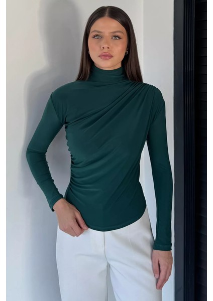 Omuz ve Bel Drapeli Uzun Kol Bluz P-00012516