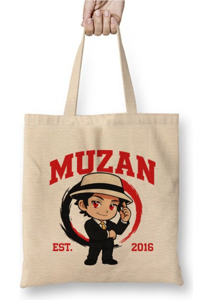 Muzan Kibutsuji Demon Slayer Beyaz Bez Çanta Uzun Saplı Alışveriş Çantası Plaj Çantası