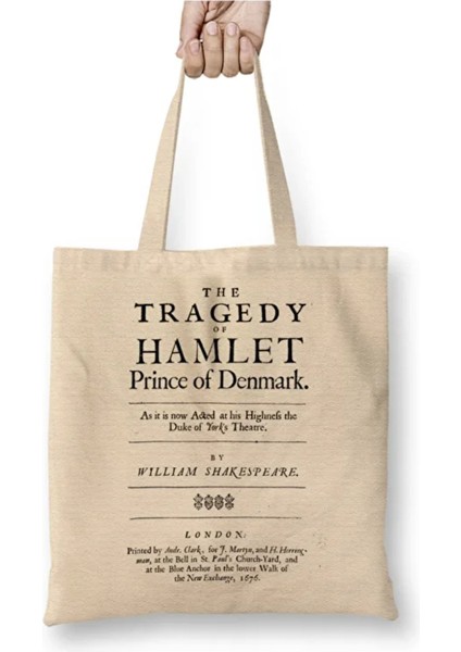 Hamlet William Shakespeare Title Page Bez Çanta Uzun Saplı Alışveriş Çantası Plaj Çantası