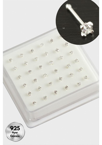 3 mm Kare Zirkon Tek Taşlı Gümüş Hızma 36 Adet