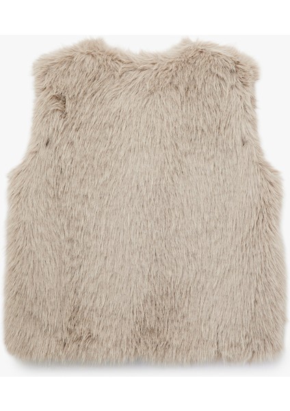 Düğmeli Bisiklet Yaka Kolsuz Suni Kürk Crop Yelek fırsatları