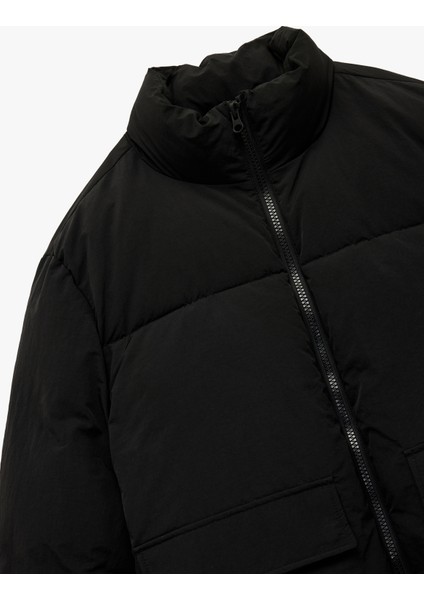 Uzun Kollu Kapaklı Cep Detaylı Fermuarlı Slim Fit Dik Yaka Kışlık Şişme Mont indirimleri