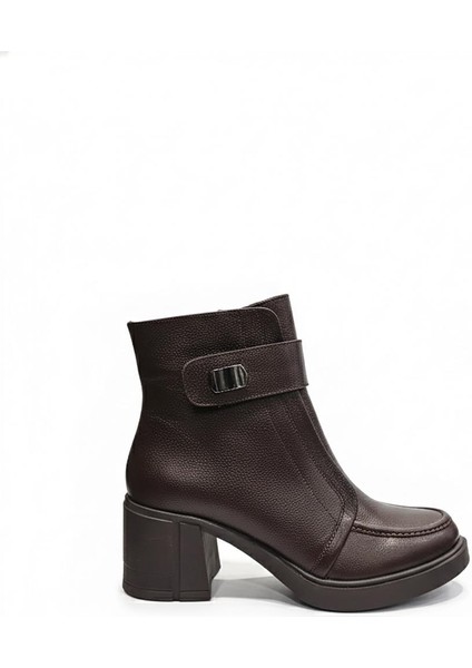 Kahverengi Kadın Hakiki Deri Topuklu Bot 039.1101