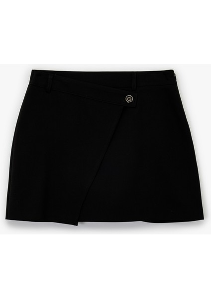 Viskon Karışımlı Düğmeli Slim Fit Kruvaze Mini Şort Etek