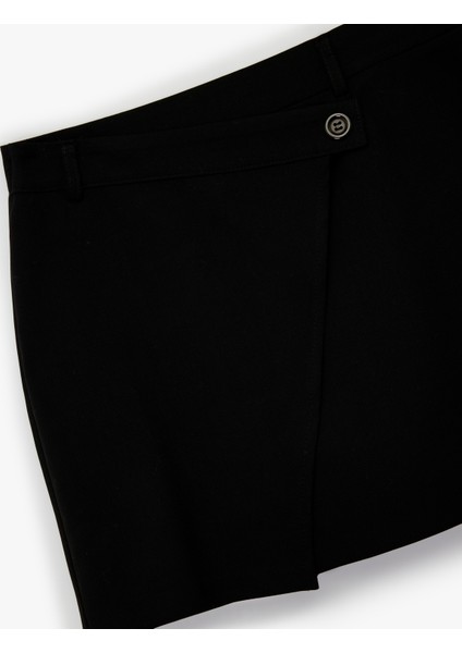 Viskon Karışımlı Düğmeli Slim Fit Kruvaze Mini Şort Etek modelleri