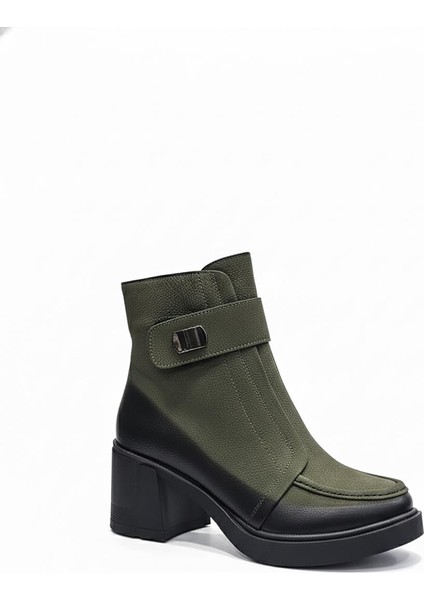 Yeşil Kadın Hakiki Deri Topuklu Bot 039.1101