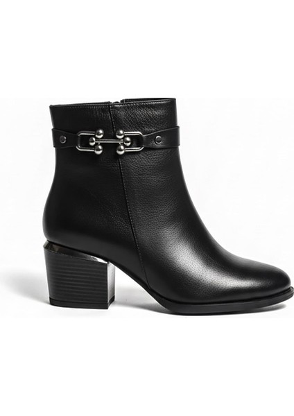 Siyah Kadın Hakiki Deri Topuklu Bot 039.203