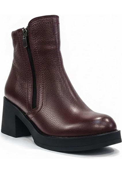 Bordo Kadın Hakiki Deri Topuklu Bot 074.602-1