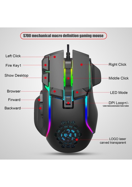 Makro Programlama Özellikli 10 Düğmeli Kablolu Oyun Faresi - 6 Seviyede Ayarlanabilir 12800 Dpı, 13 Rgb Aydınlatma Modu, Pc Için Optik E-Spor Faresi (Yurt Dışından) fiyatları