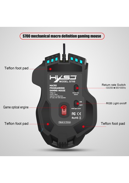 Makro Programlama Özellikli 10 Düğmeli Kablolu Oyun Faresi - 6 Seviyede Ayarlanabilir 12800 Dpı, 13 Rgb Aydınlatma Modu, Pc Için Optik E-Spor Faresi (Yurt Dışından) modelleri