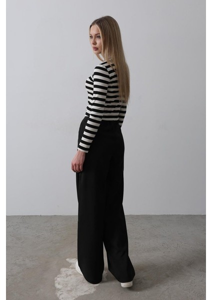 Beli Yarım Lastikli Palazzo Pantolon - Siyah modelleri