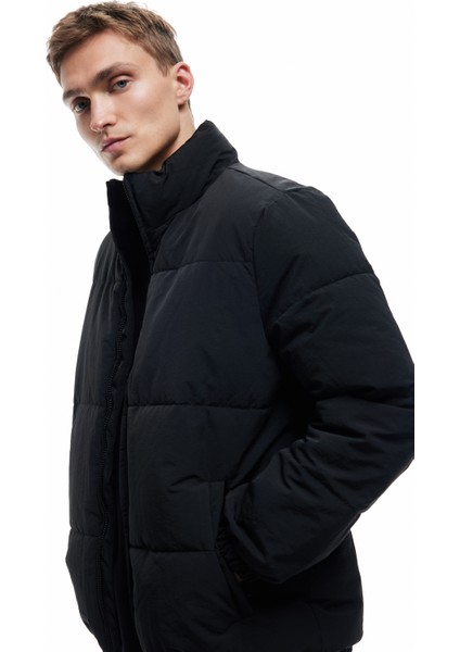 Dik Yaka Cep Detaylı Fermuarlı Kışlık Şişme Mont fiyatları