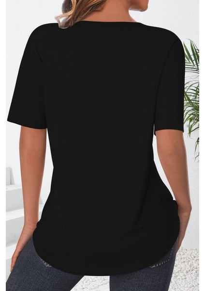 Kadın Kısa Kollu Çentikli V Düğme Detaylı V Yaka Önden Pileli Ithal Keten Bluz fiyatları