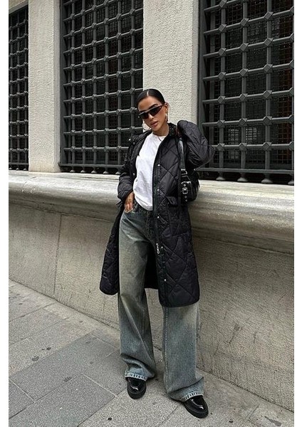 Fermuar ve Kapşonlu Uzun Kapitone Mont 7062 fiyatları