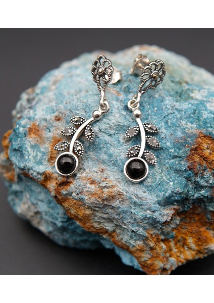 925 Ayar Gümüş Oltu Taşı Kadın Küpe SKÜ00020