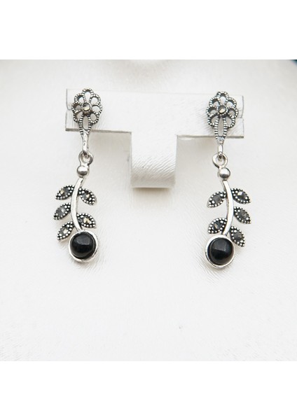 925 Ayar Gümüş Oltu Taşı Kadın Küpe SKÜ00020 fırsatları