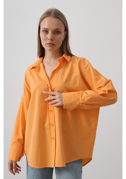 Geniş Manşet Detaylı Gömlek - Kavun