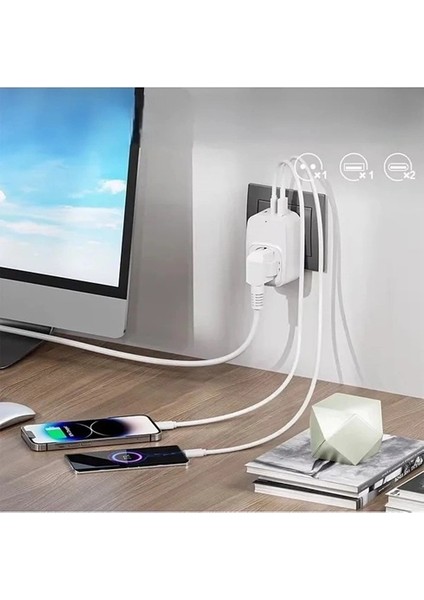 Tekli Yüksek Voltaj Korumalı Duvar Prizi 2x Type-C 1x USB Çıkışlı Priz Grup Priz Çoğaltıcı Siyah ( Lisinya ) fiyatları