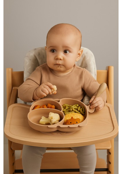 3'lü Silikon Bebek Beslenme Seti / Bölmeli Mama Tabağı / Mama Kasesi / Bebek Bardağı- Moka fiyatları