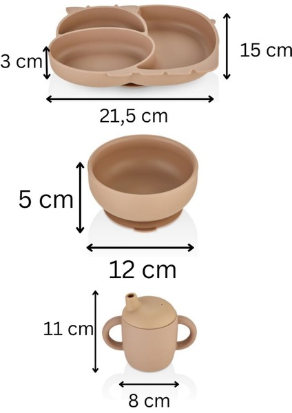 3'lü Silikon Bebek Beslenme Seti / Bölmeli Mama Tabağı / Mama Kasesi / Bebek Bardağı- Moka indirimleri