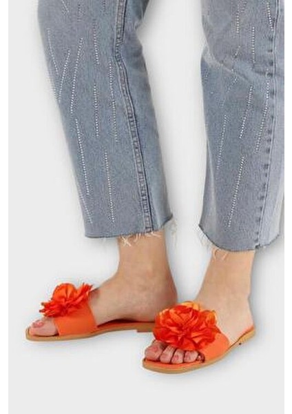 Kadın Gül Çicekli Hediyelik Bohçalık Çeyizlik Terlik TURUNCU