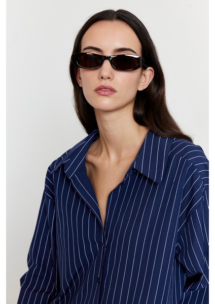 Çizgili Oversize Gömlek Lacivert fırsatları