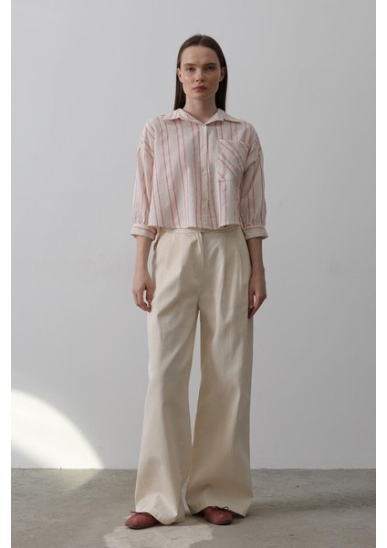 Çift Pileli Palazzo Pantolon - Natür fiyatları