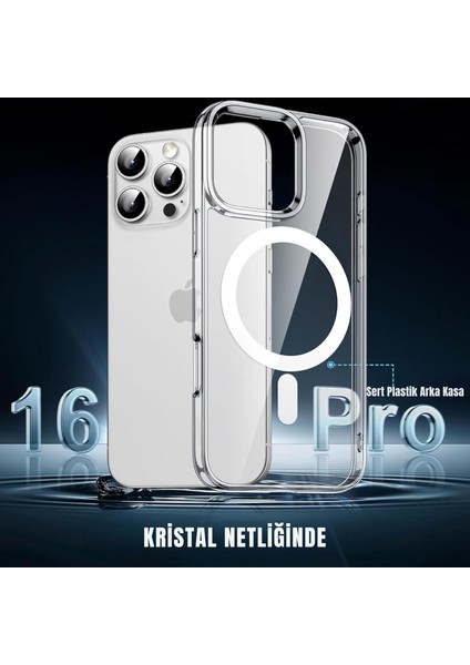 apple iPhone 16 Pro Uyumlu Magsafe Şarj Özellikli Şeffaf Sert Pc Sararmaz Telefon Kılıfı