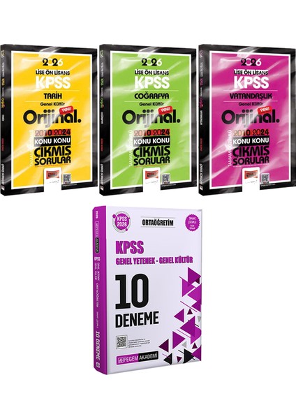 Lise Ön Lisans Tarih Coğrafya Vatandaşlık Orijinal Çıkmış 2010-2024 - 2026 Kpss Ortaöğretim Çözümlü 10 Deneme