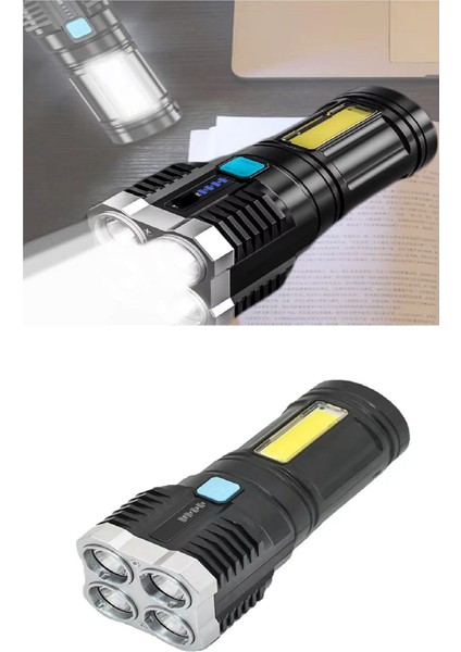 4 Fonksiyonlu Cob LED El Feneri USB Şarjlı Su Geçirmez Lamba Yürüyüş Seyahat Acil Durum Işığı
