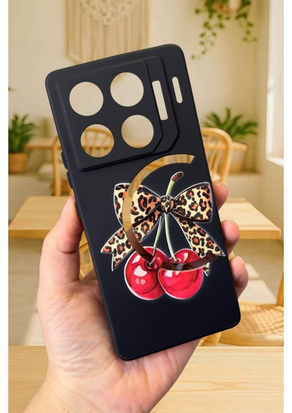 Infinix Gt 20 Pro Uyumlu Kiraz Leopar Fiyonk Desenli Silikon Darbe Emici Rubber Kılıf