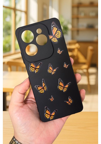Infinix Hot 40 Uyumlu Turuncu Kelebek Desenli Silikon Darbe Emici Klasik Korumalı Rubber Kılıf
