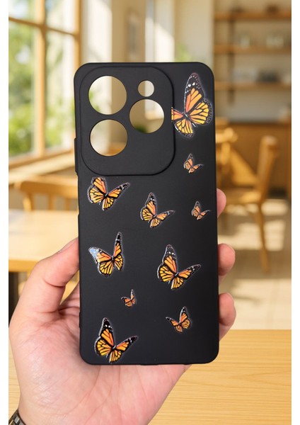 Infinix Hot 40 Uyumlu Turuncu Kelebek Desenli Silikon Darbe Emici Klasik Korumalı Rubber Kılıf fiyatları